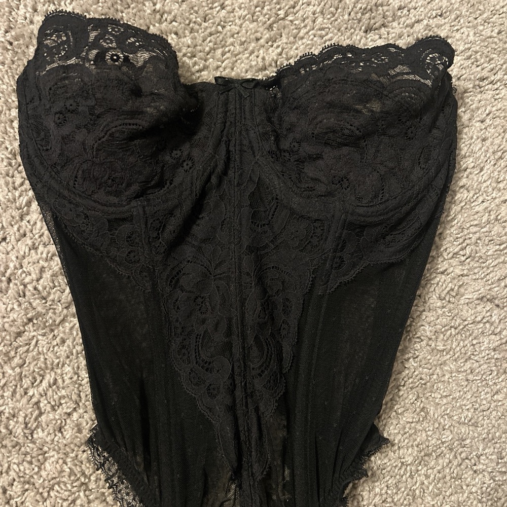 Black Lace Bustier Corset Top with Garter Straps